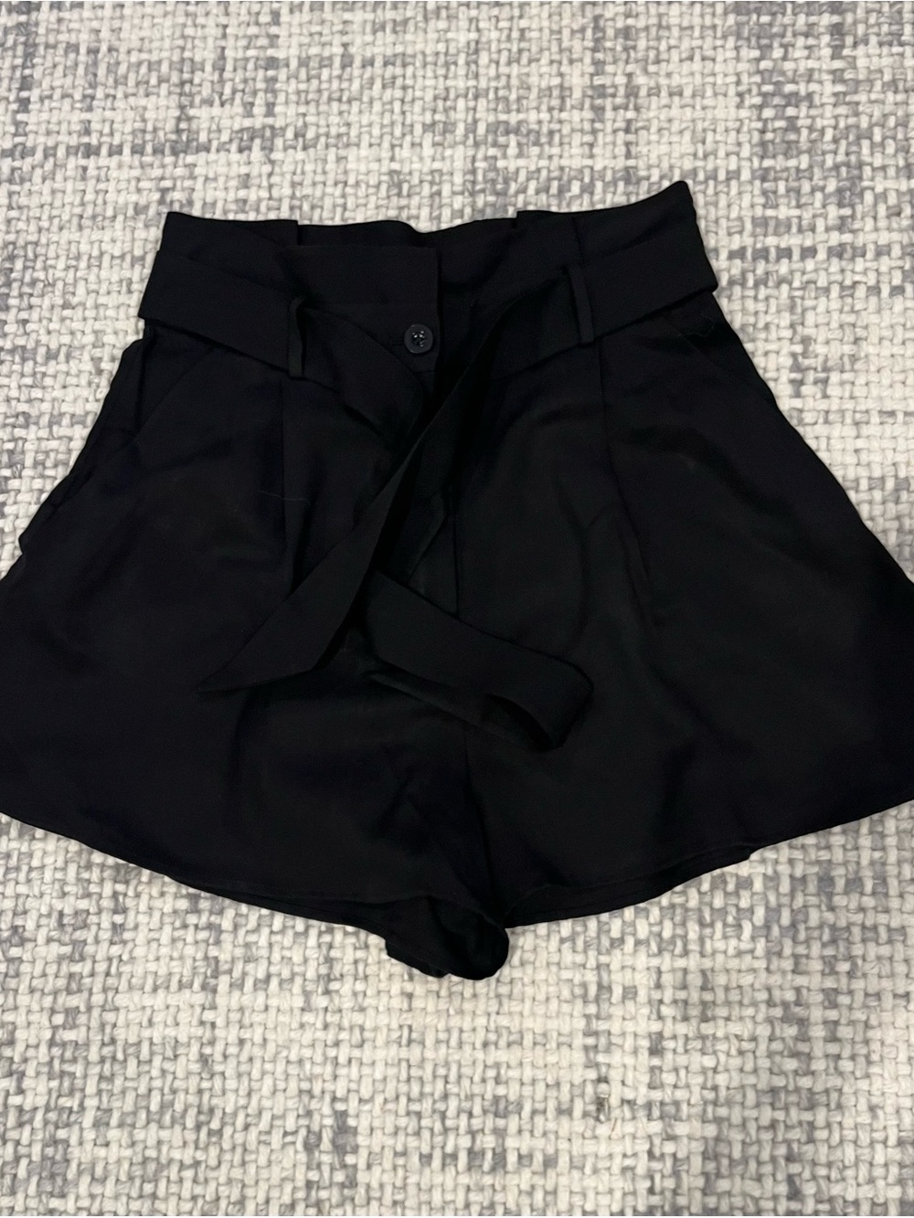 & Other Stories Black High-Waist Paperbag Shorts with Tie Waist